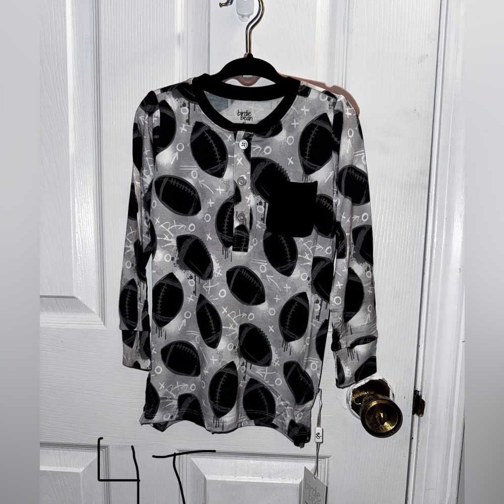 Birdie Bean Black and Silver  Henley Long Sleeve Shirt